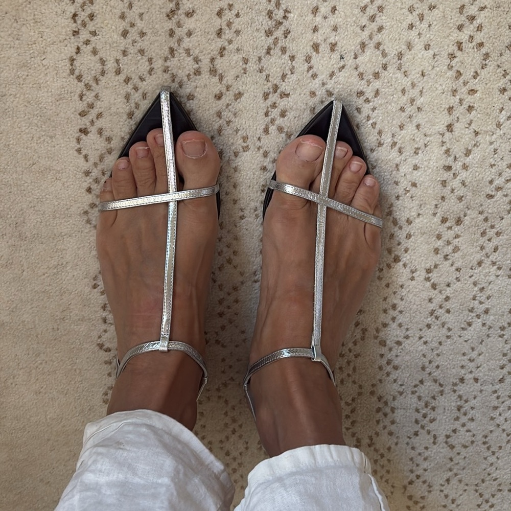 Jil Sander Silver Strappy Pointed Toe Flats - Picture 7 of 15